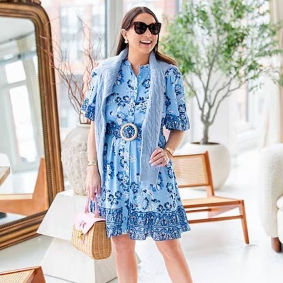Sail to Sable Dresses & Skirts - SAIL to SABLE Style Charade Placid Floral Belted Ruffle Hem Shirt Dress MEDIUM